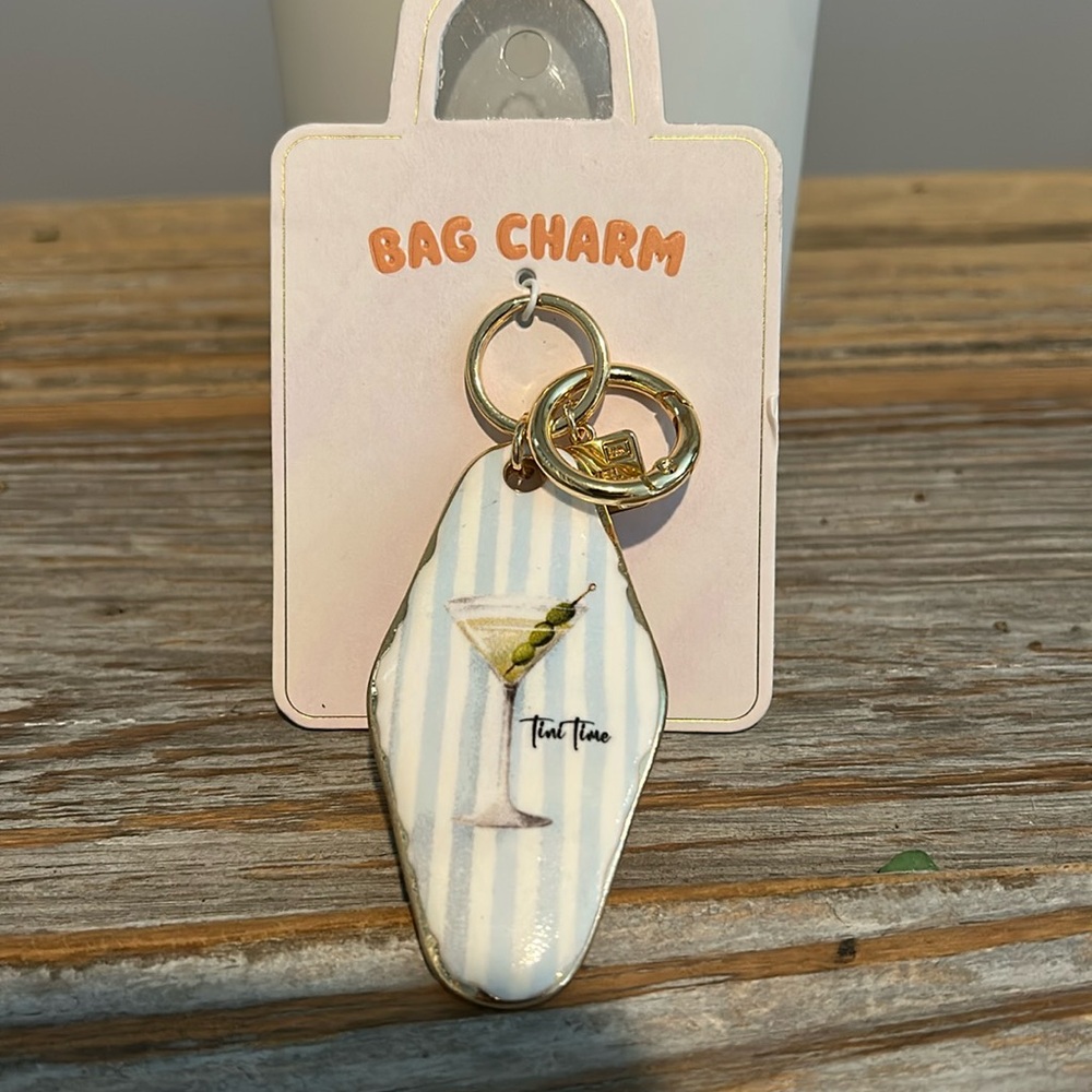 Anthropologie Martini Tini Time Motel Key Bag Charm with Gold Accents